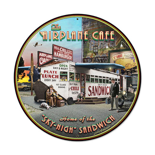 Airplane Cafe Sky High Sandwiches Metal Sign Large Round 28 x 28