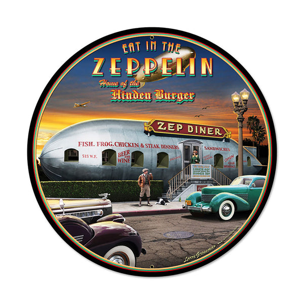 Hinden Burger Zeppelin Zep Diner Metal Sign Large Round 28 x 28