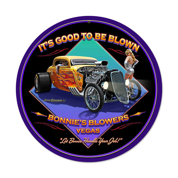 Good To Be Blown Hot Rod Pinup Metal Sign Large Round 28 x 28