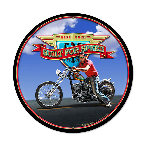 Ride Hard Built For Speed Motorcycle Metal Sign Large 28 x 28