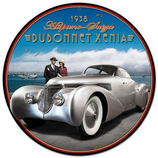 1938 Dubonnet Xenia Auto Metal Sign Large Round 28 x 28