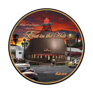 Eat in the Hat Brown Derby Restaurant Metal Sign Large 28 x 28