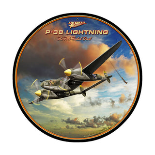P38 Lightning Four Tailed Devil Metal Sign Large Round 28 x 28