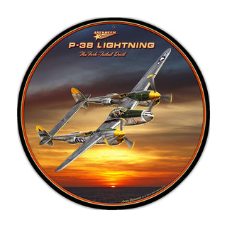 Lockheed P-38 Lightning Metal Sign Large Round 28 x 28