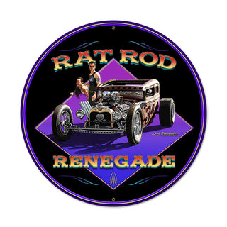 Rat Rod Renegade Hot Rod Metal Sign Large Round 28 x 28