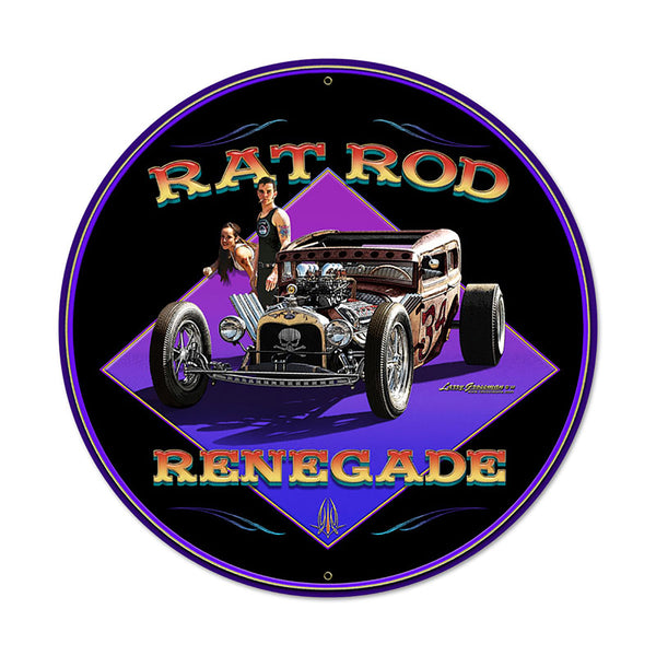 Rat Rod Renegade Hot Rod Metal Sign Large Round 28 x 28