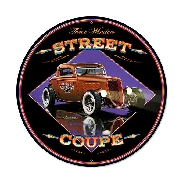 Street Coupe Hot Rod Metal Sign Large Round 28 x 28