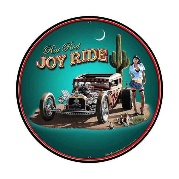 Joy Ride Hot Rod Metal Sign Large Round 28 x 28