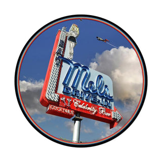 Mels Drive In Bar Marquee Metal Sign Large Round 28 x 28