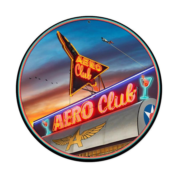 Aero Club Cocktail Bar Metal Sign Large Round 28 x 28