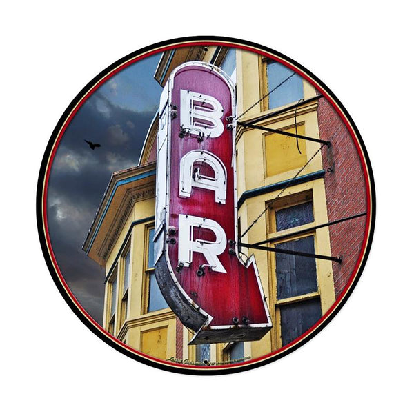 Bar Marquee Arrow Metal Sign Large Round 28 x 28