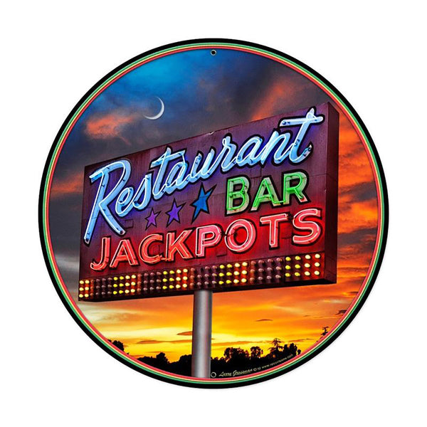 Jackpots Restaurant Bar Metal Sign Large Round 28 x 28