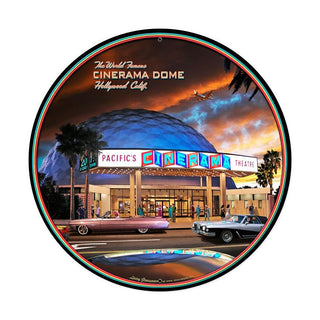 Pacific Cinerama Theater Metal Sign Large Round 28 x 28