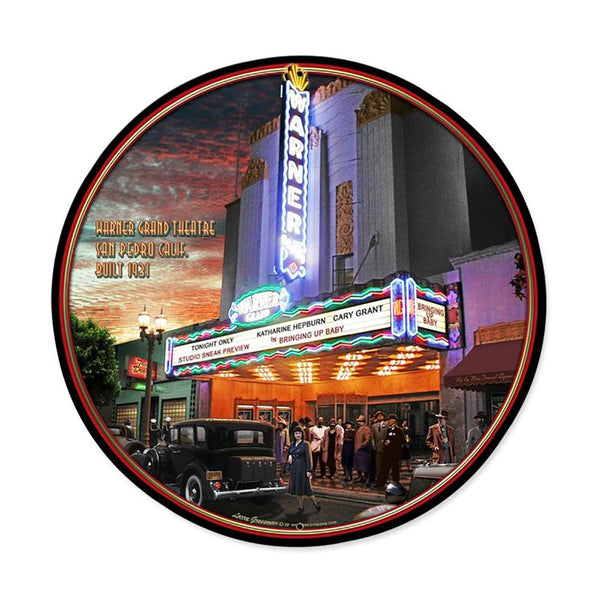 Warner Grand Theatre Marquee Metal Sign Large Round 28 x 28