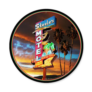 Steeles Motel Metal Sign Large Round 28 x 28