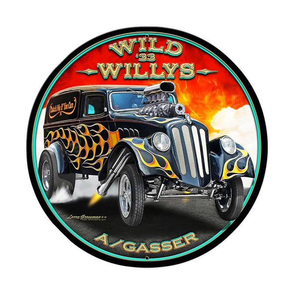 Wild Willys Gasser Hot Rod Metal Sign Large Round 28 x 28