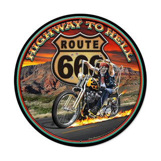 Highway Way To Hell Route 666 Metal Sign Large Round 28 x 28