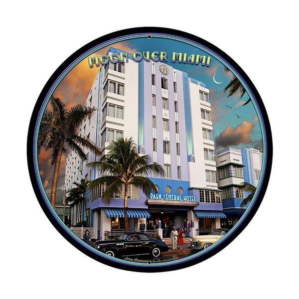 Moon Over Miami Park Central Hotel Round Sign Large  28 x 28