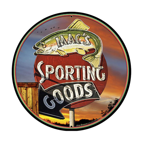 Macs Sporting Goods Fishing Metal Sign Large Round 28 x 28