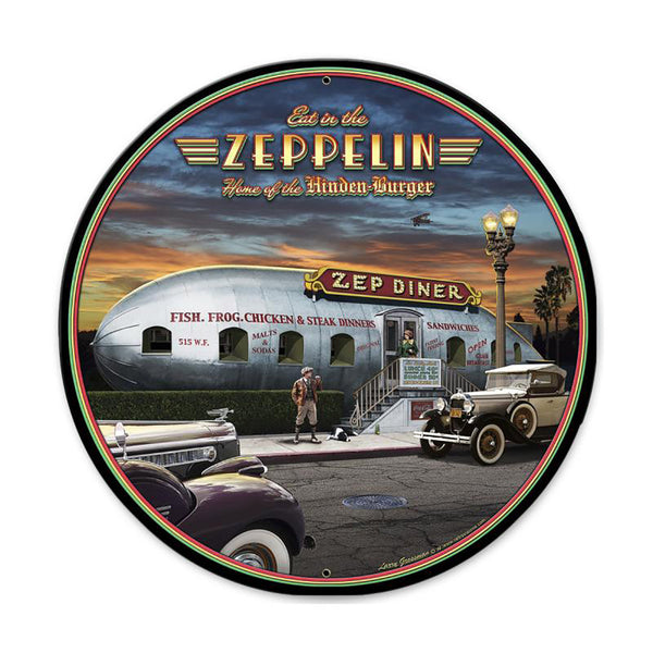 Eat In The Zeppelin Diner Metal Sign Large Round 28 x 28