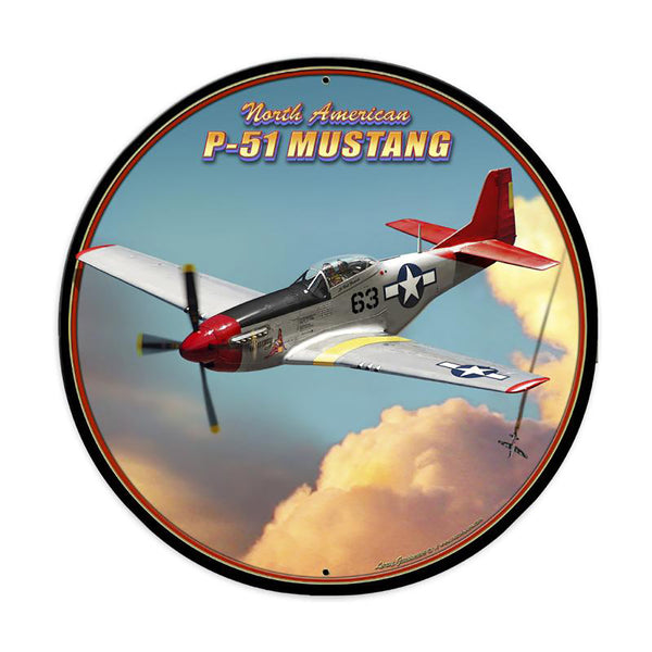 P-51 Mustang WWII Fighter Plane Metal Sign Large Round 28 x 28