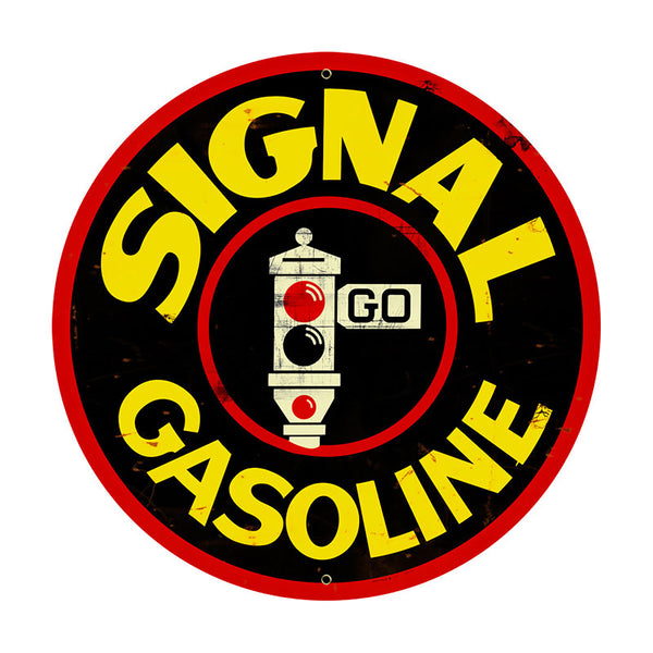 Signal Gasoline Go Logo Metal Sign Large Round 28 x 28