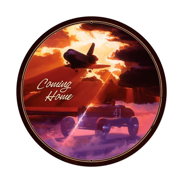 Coming Home Space Shuttle Salt Flats Metal Sign Large Round 28 x 28