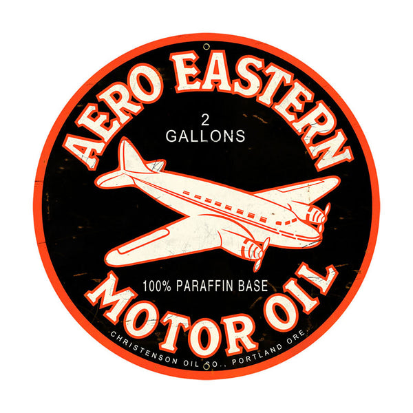 Aero Eastern Airplane Motor Oil Metal Sign Large Round 28 x 28