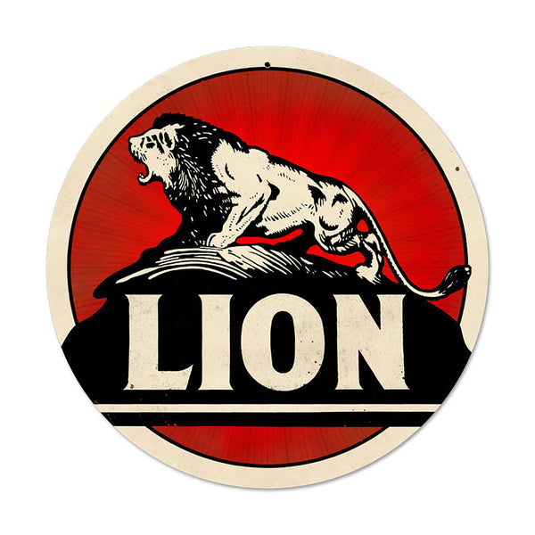 Lion Gasoline Logo Metal Sign Large Round 28 x 28