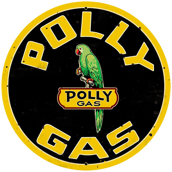 Polly Gas Parrot Logo Metal Sign Large Round 28 x 28