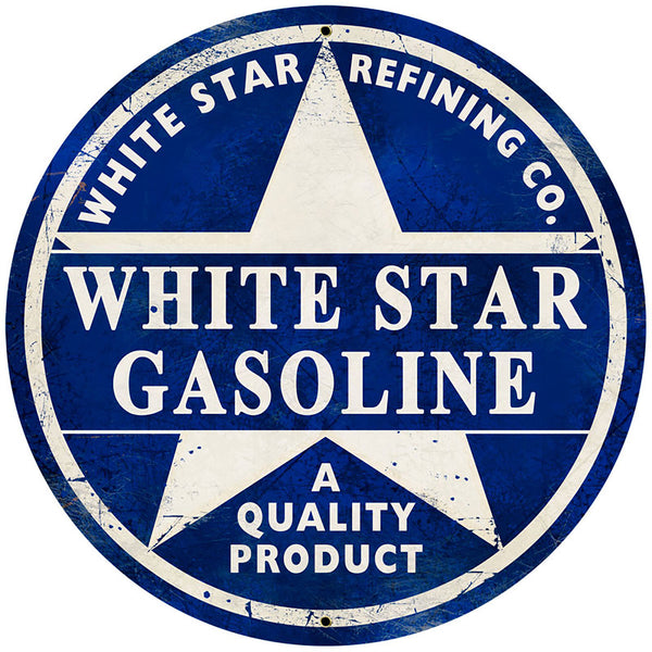 White Star Gasoline Metal Sign Large Round 28 x 28