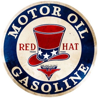 Red Hat Motor Oil Gasoline Metal Sign Large Round 28 x 28