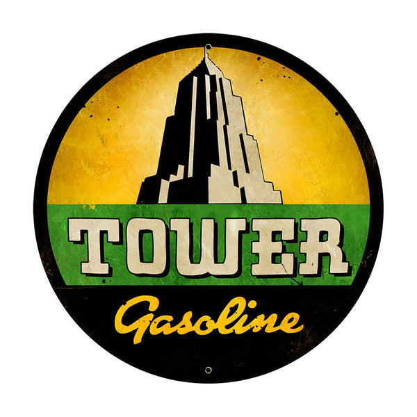 Tower Gasoline Metal Sign Large Round 28 x 28