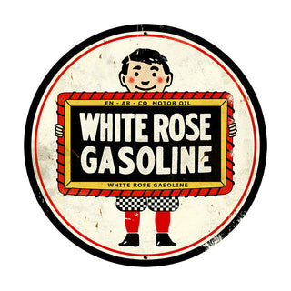 White Rose Gasoline Motor Oil Metal Sign Large Round 28 x 28