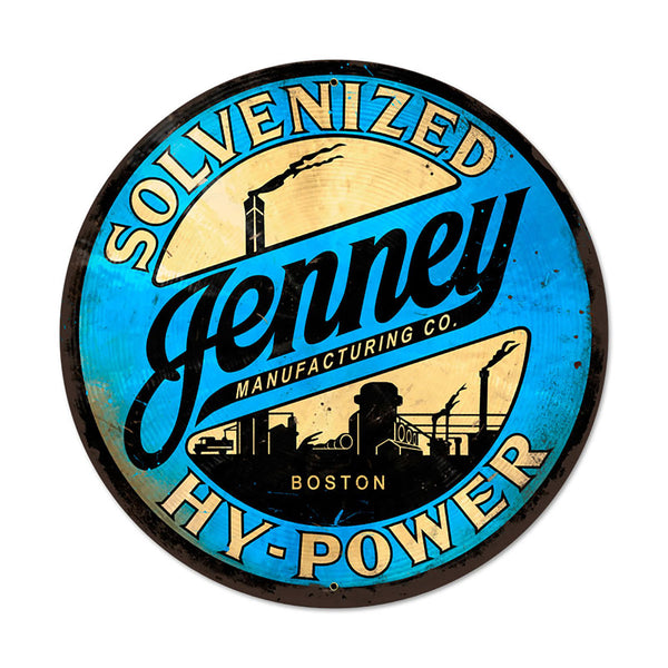 Solvenized Jenney Hy Power Oil Gas Metal Sign Large Round 28 x 28