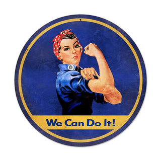 We Can Do It Rosie The Riveter Metal Sign Large Round 28 x 28