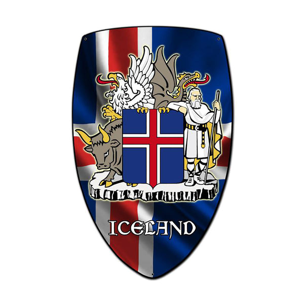 Iceland Coat of Arms Shield Metal Sign Large 21 x 32