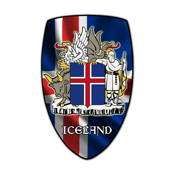 Iceland Coat of Arms Shield Metal Sign Large 15 x 24