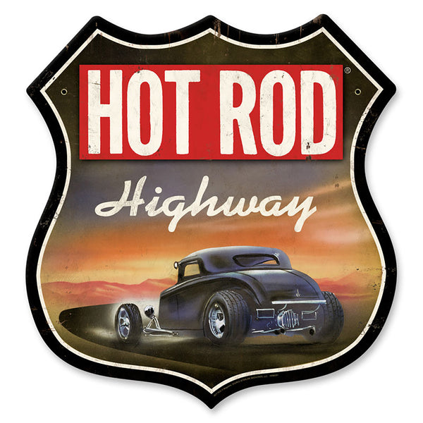 Hot Rod Magazine Highway Shield Sign Large 28 x 28