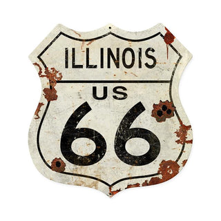 Illinois Route 66 Rusted Look Shield Sign Large 28 x 28