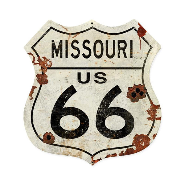 Missouri Route 66 Rusted Look Shield Sign Large 28 x 28