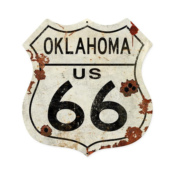 Oklahoma Route 66 Rusted Look Shield Sign Large 28 x 28