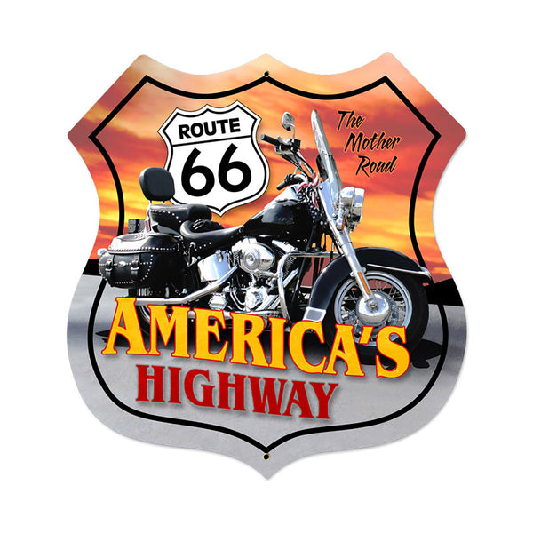 Route 66 Americas Highway Motorcycle Shield Sign Large 28 x 28