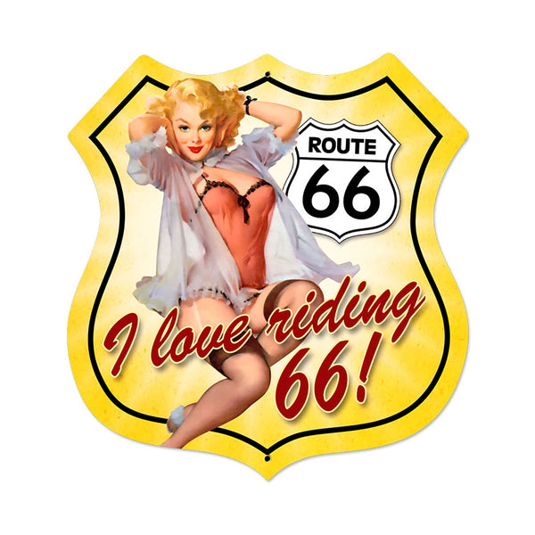 Route 66 I love Riding Shield Sign Large 28 x 28