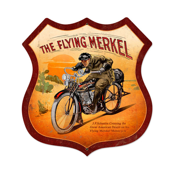 Flying Merkel Motorcycle Shield Sign Large 28 x 28