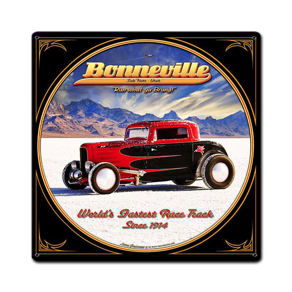 Bonneville Hot Rod Fastest Race Track Sign Large with Border 24 x 24