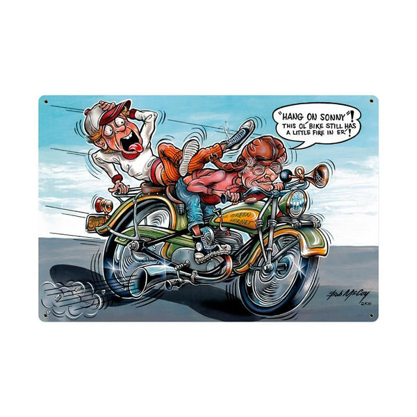 Hang on Sonny Funny Motorcycle Sign Large 36 x 24