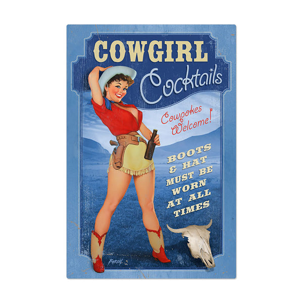 Cowgirl Cocktails Pin Up Country Bar Sign Large 24 x 36
