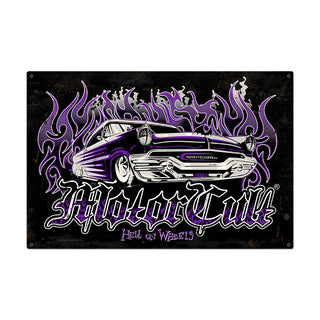 Motor Cult Hell on Wheels Scary Car Sign Large 36 x 24