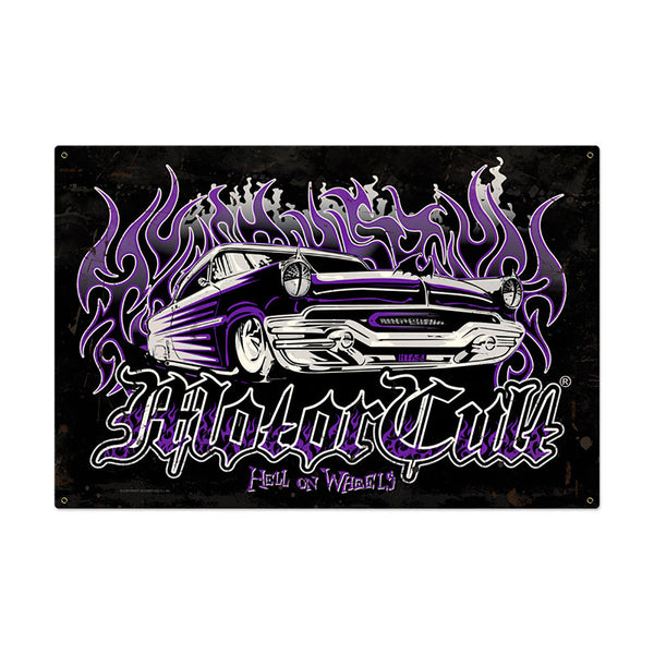 Motor Cult Hell on Wheels Scary Car Sign Large 36 x 24
